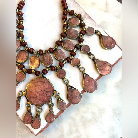 Pink Afghan Kuchi Necklace/ Handmade Pink Colored Stone Beaded Necklace/Boho - Picture 9 of 14